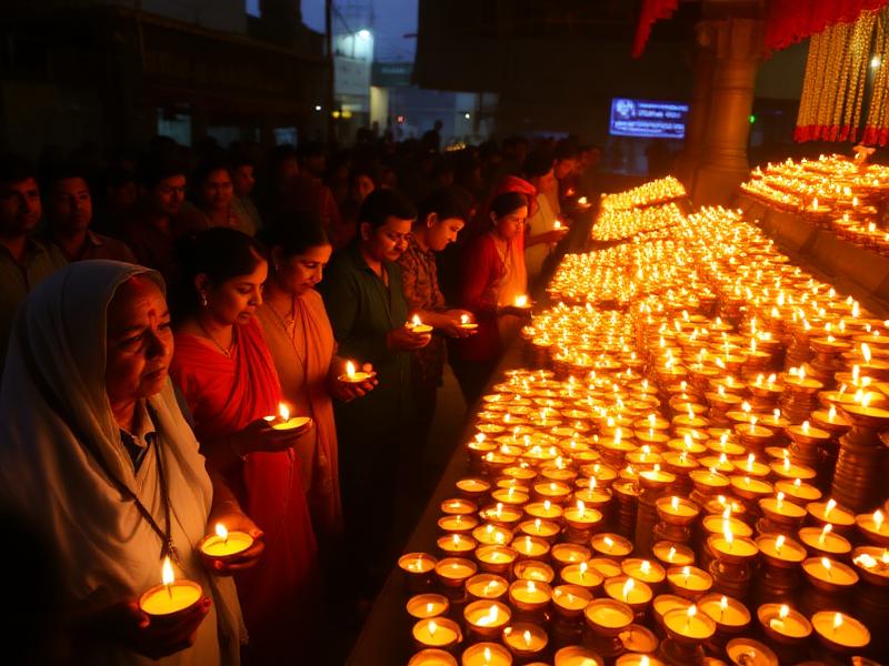 Devotees offering lamps in Damodar month